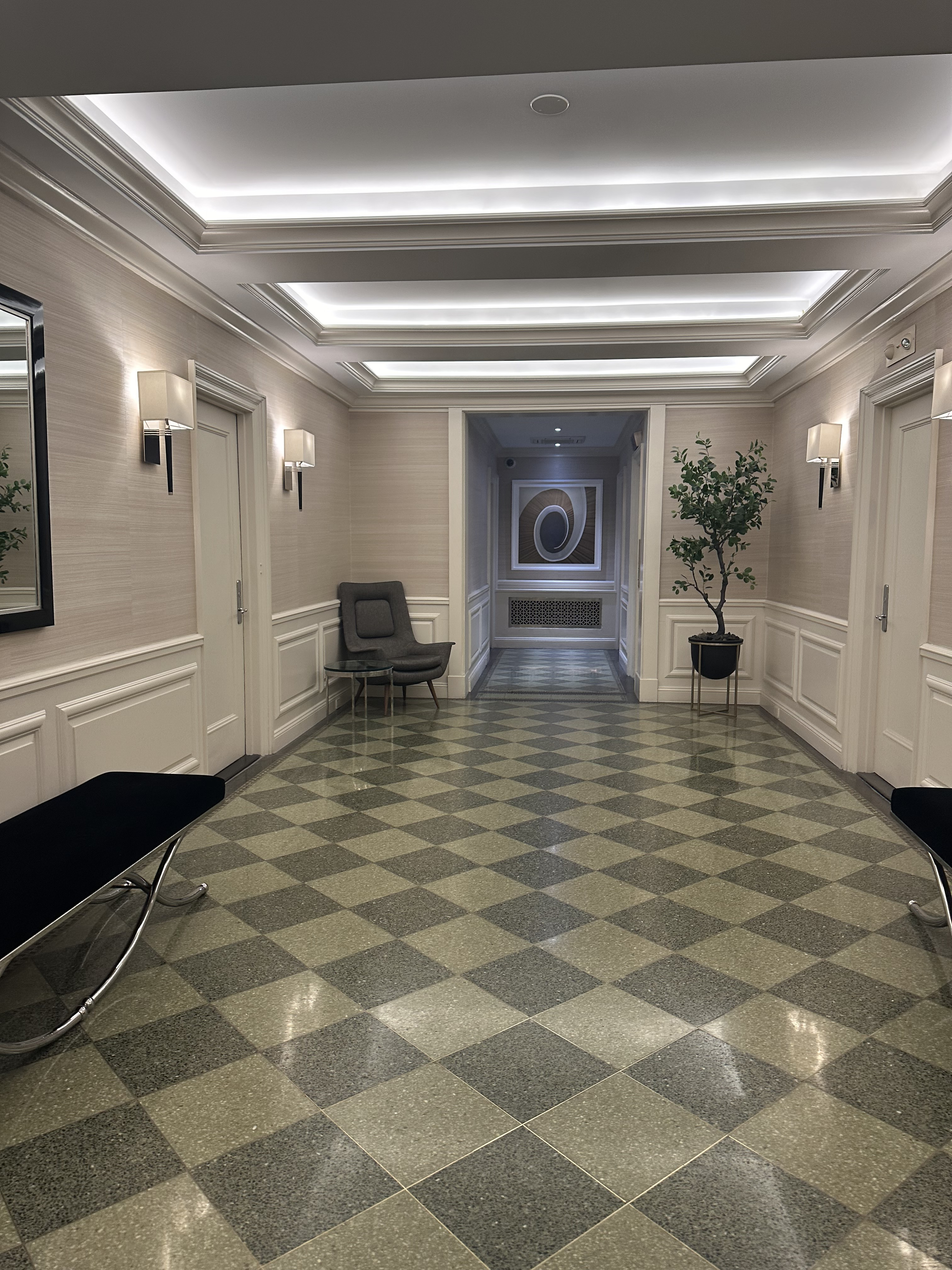 Interior view of office with flooring and seating arrangements